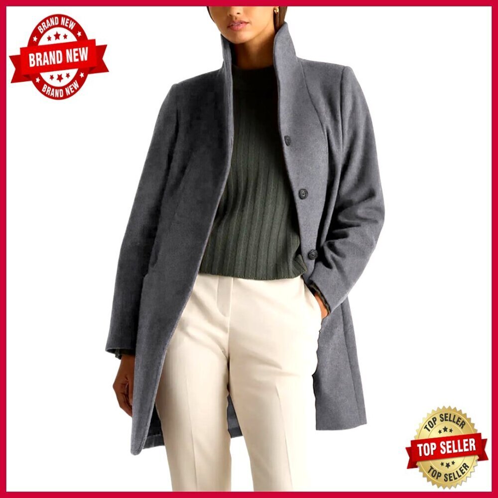 Wool Blend Pea Coat with Shawl Collar, Mid-Thigh Length, Button Closure